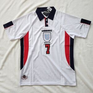 England #7 Beckham Soccer Jersey Umbro White Home Football Jersey New Men’s